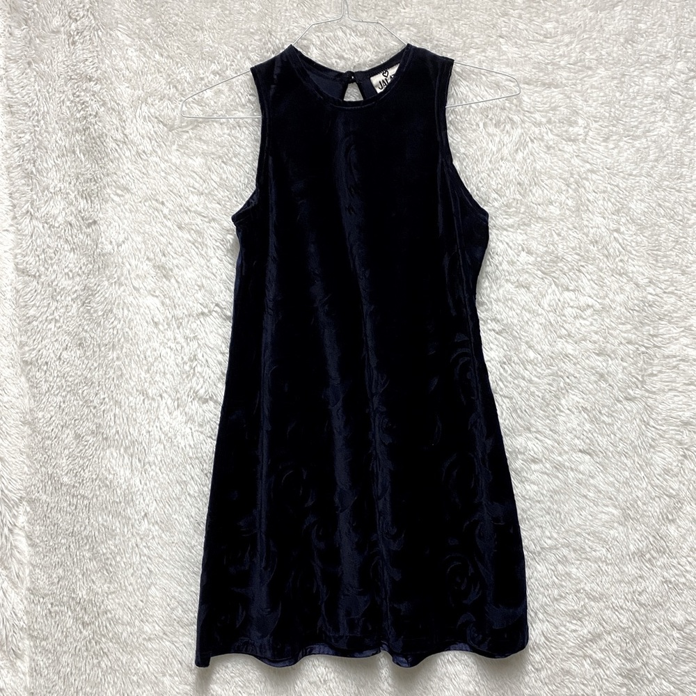 Women’s Vintage 90s Jalate Navy Blue Velvet A Line Dress
